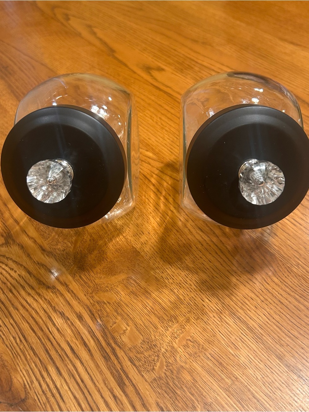 Clear Glass Storage Canister Set with Black metal Lids and Crystal Knobs